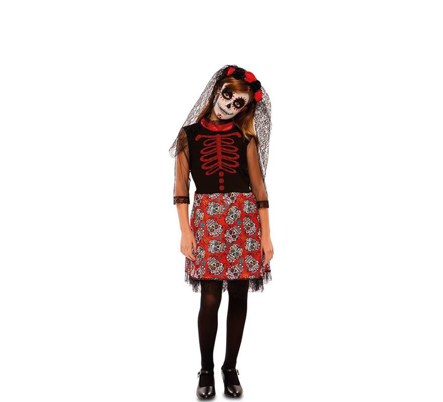 Fato de Catrina vermelha para menina-B
