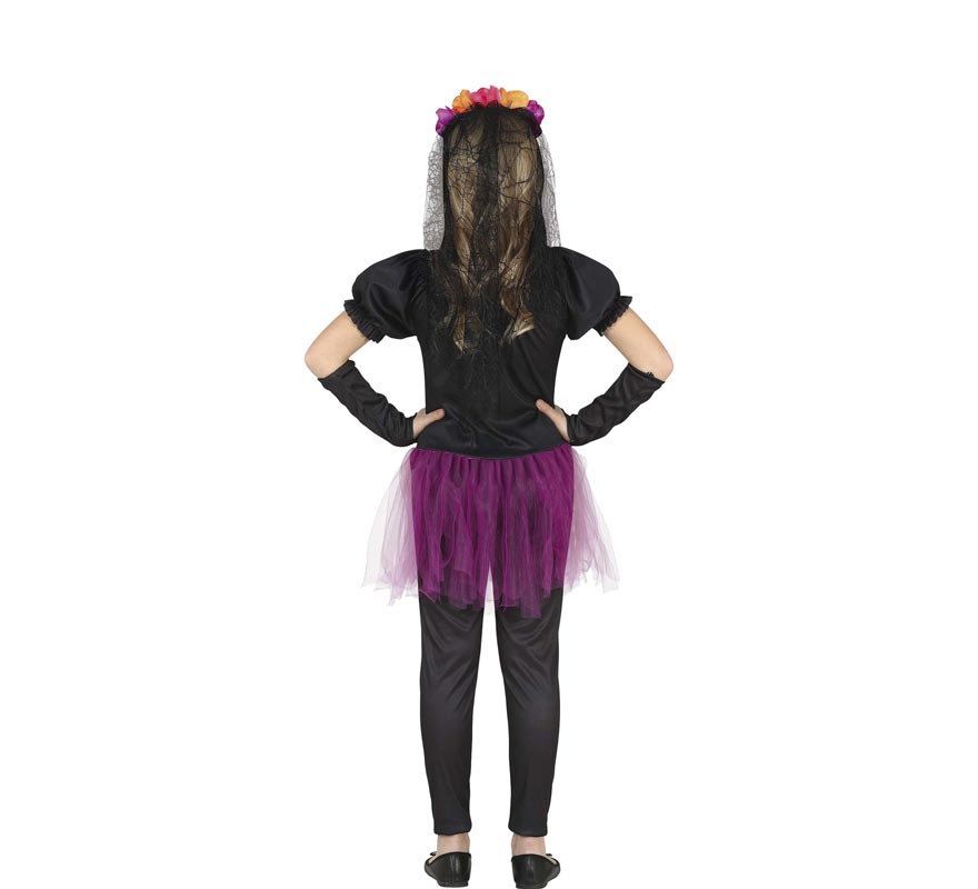 Flowered Skeleton Costume with tulle for girl-B