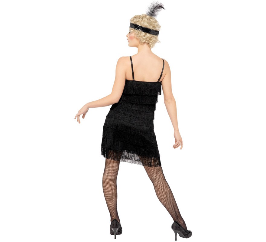 Fato de Flapper preto com franjas para mulheres-B