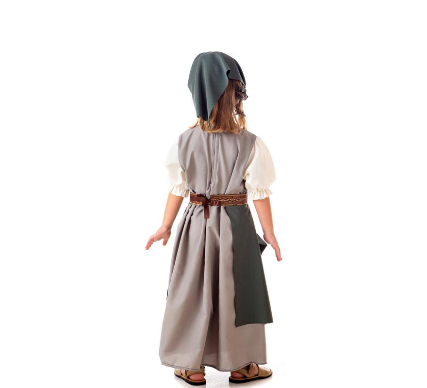 Gray Medieval Fruit Bowl costume with scarf for girl-B