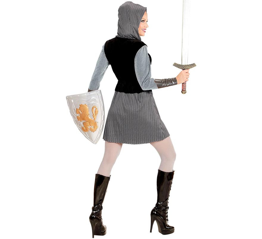 Fantasia de guerreiro medieval escuro com capuz para mulher-B