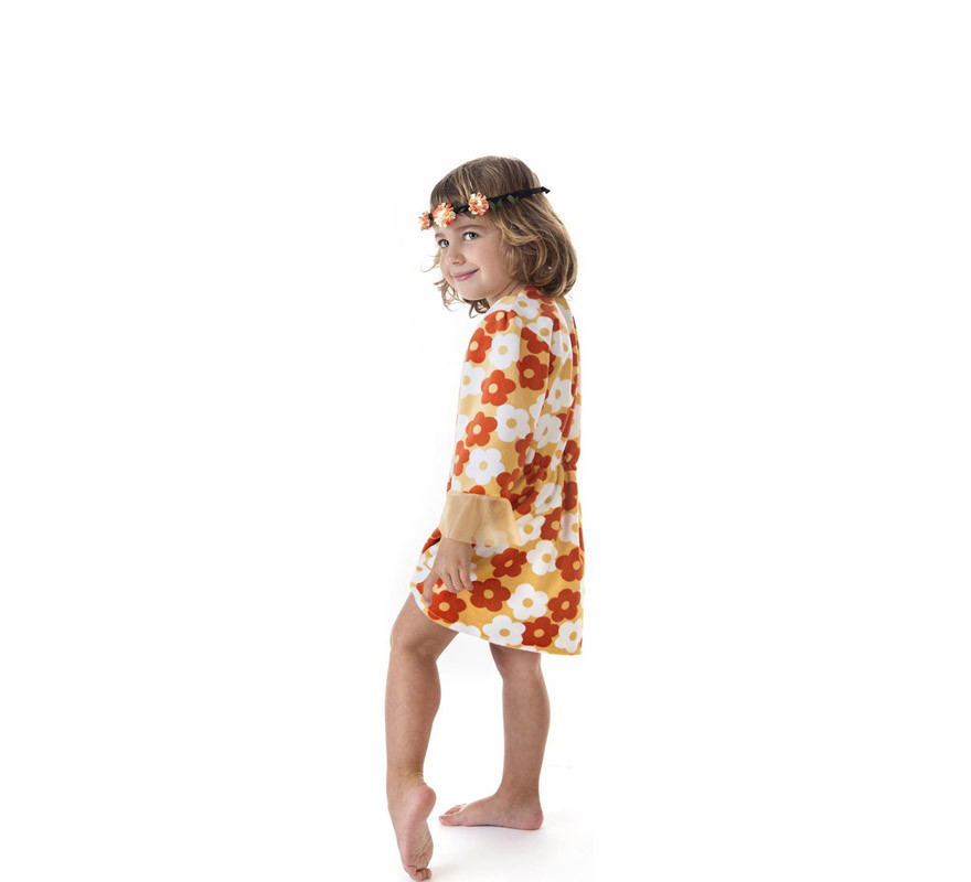 Fato hippie Vestido laranja com flores para menina-B