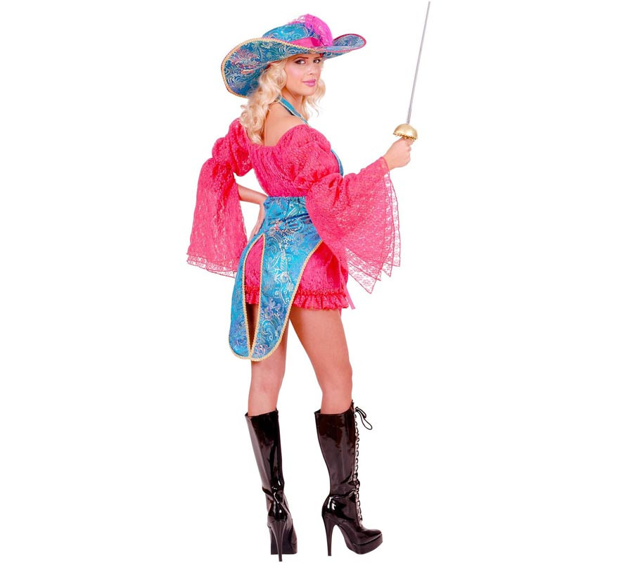 Fato de Madame Mosqueteira rosa com chapéu para mulher-B