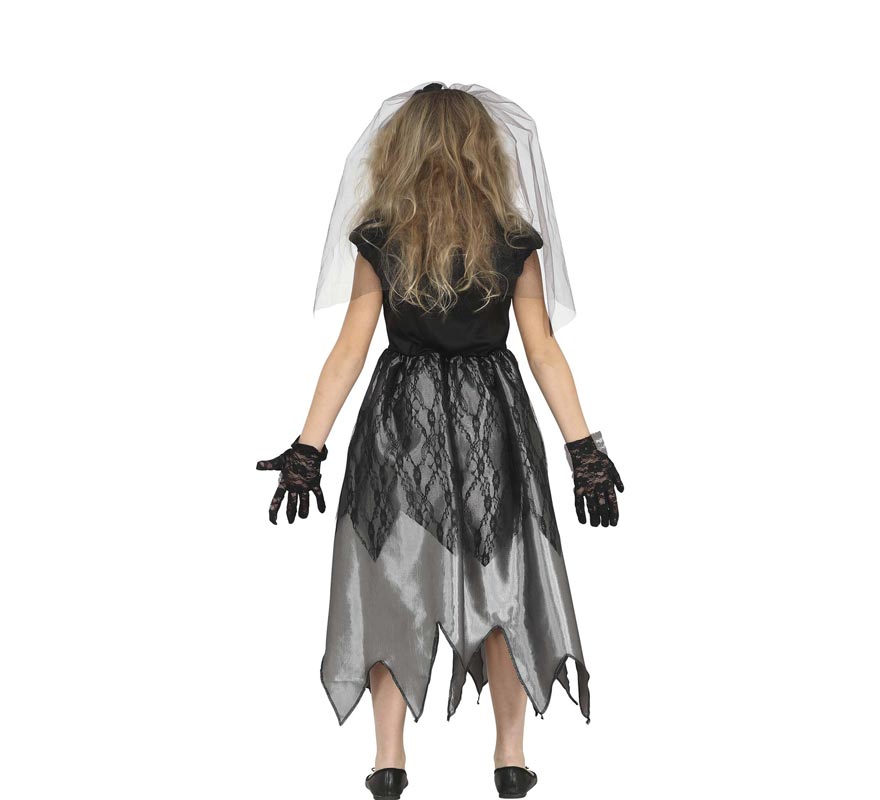 Fato de noiva fantasma preto e branco para menina-B
