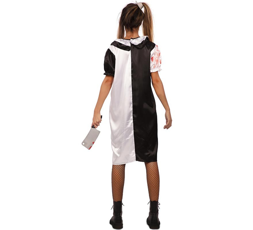 Fato de palhaço preto e branco com sangue falso para mulher-B