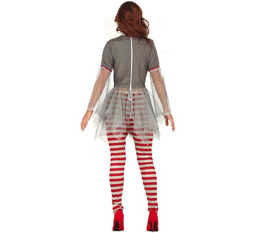 Fato de palhaço assustador cinzento para mulher-B
