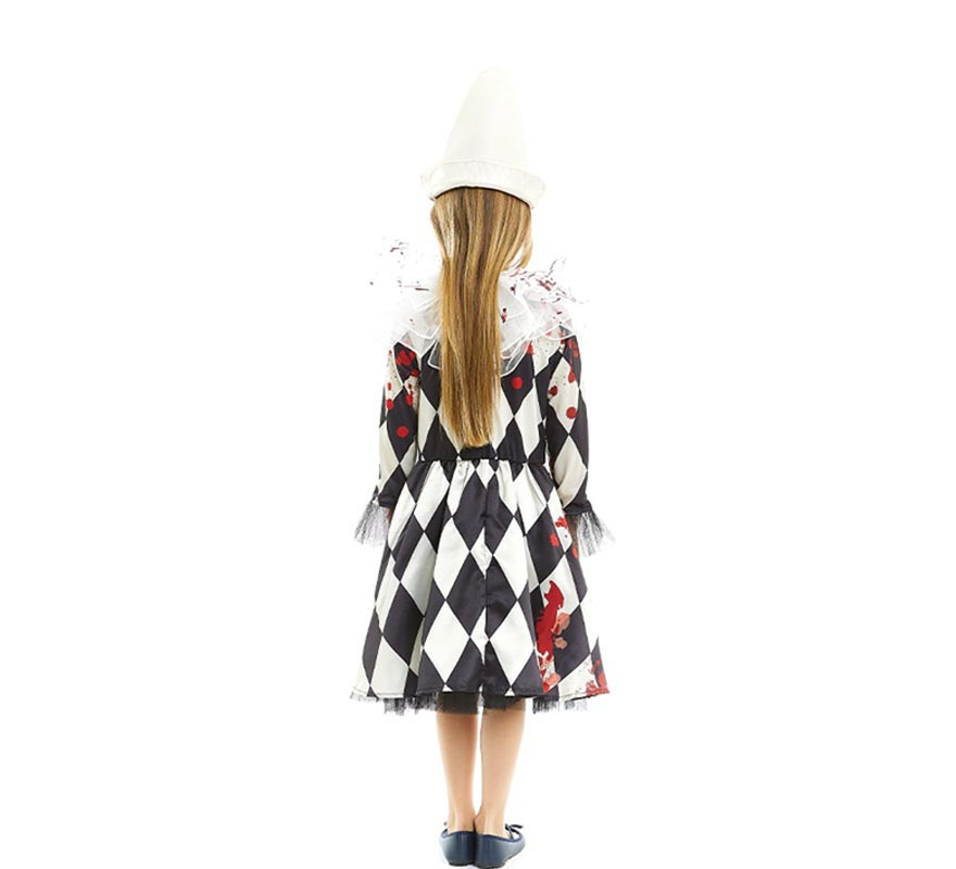 Fato de palhaço assassino Pierrot com chapéu para menina e adolescente-B