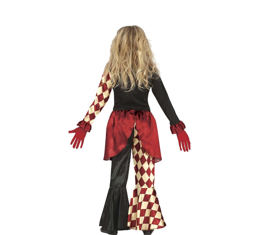 Fato de palhaço assustador xadrez para menina-B