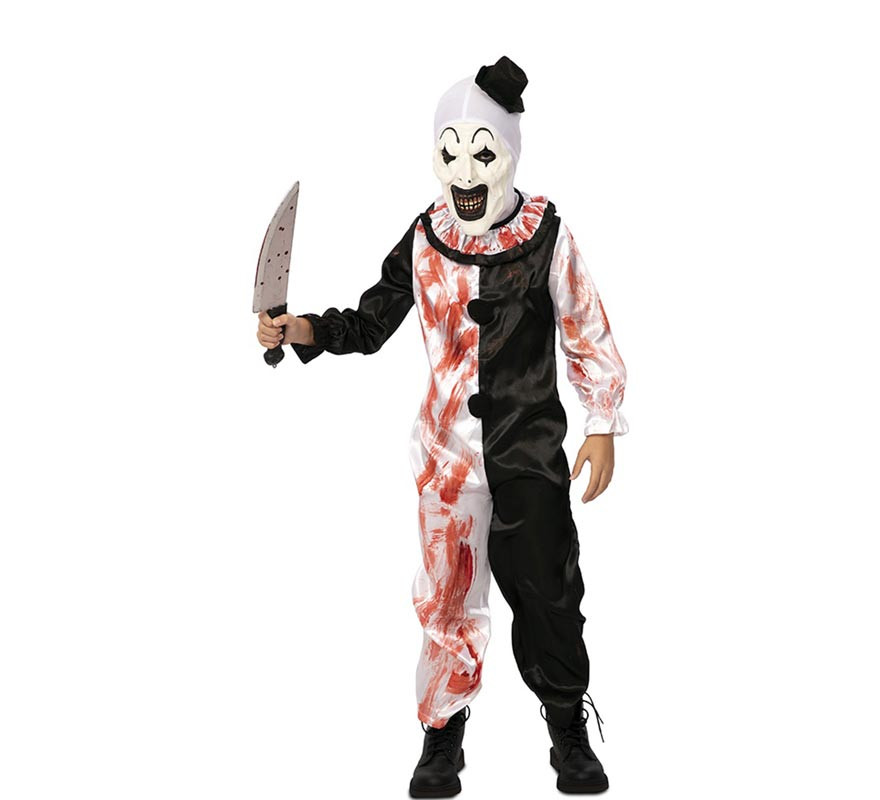 Fato de palhaço preto e branco com sangue falso para criança-B