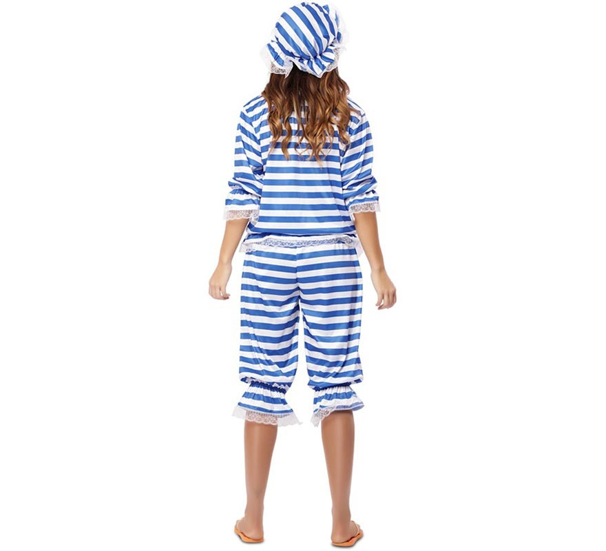 Fato retrô de senhora banhista azul dos anos 1920 para mulheres-B