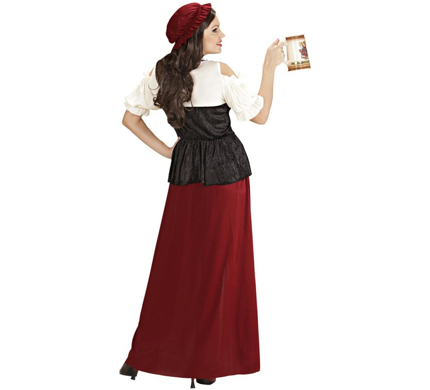 Fato de taberneiro medieval com colar e cocar para mulher-B