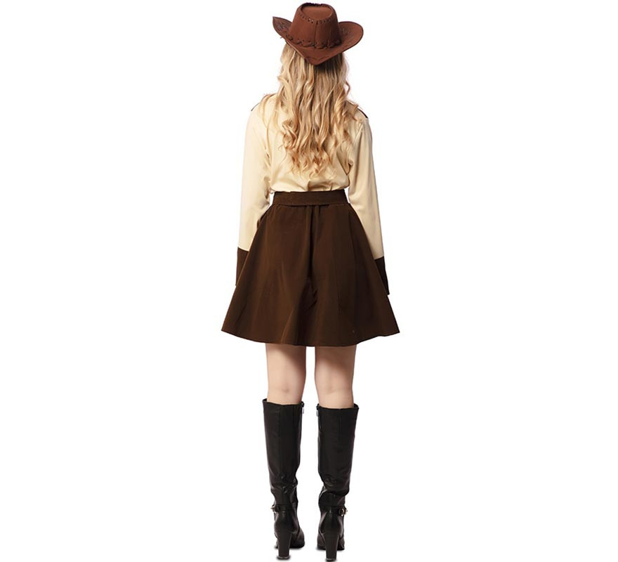 Fato de cowgirl bege e castanho com cinto para mulher-B