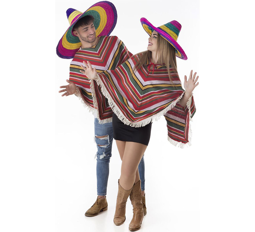 Mexican Costume or Poncho with Large Sombrero for adults-B