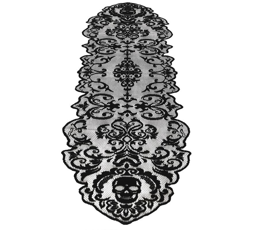 Skulls Lace for Table black 180x35 cm-B