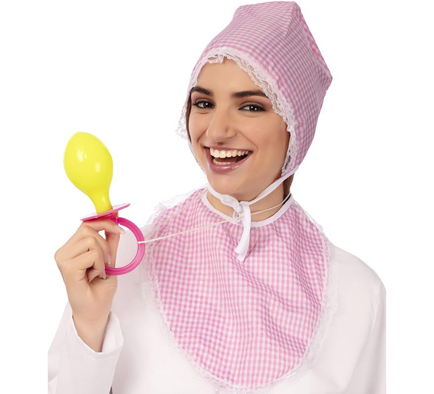 Kit Bebê Adulto Rosa: Chapéu, babador e chupeta-B