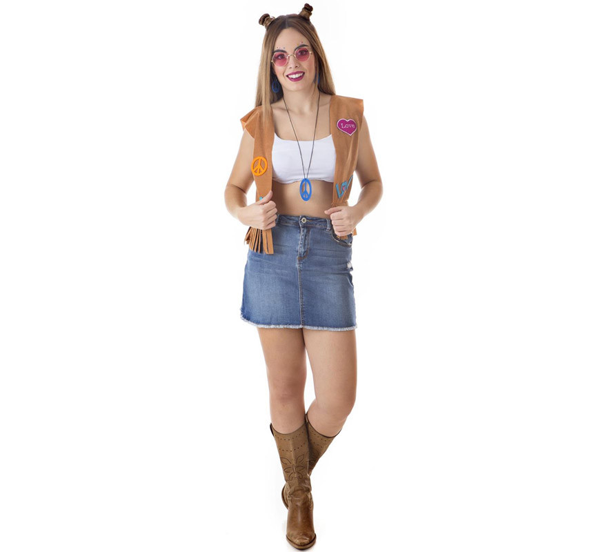 Brown Hippie Kit for Women: Vest and Headband-B