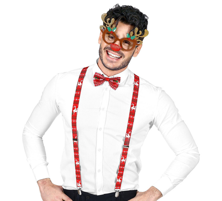Christmas Reindeer Kit: Glasses with Nose and Antlers, Suspenders and Bow Tie-B