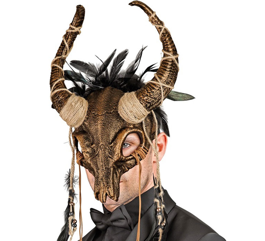 Shaman Skull Mask with Feathers-B