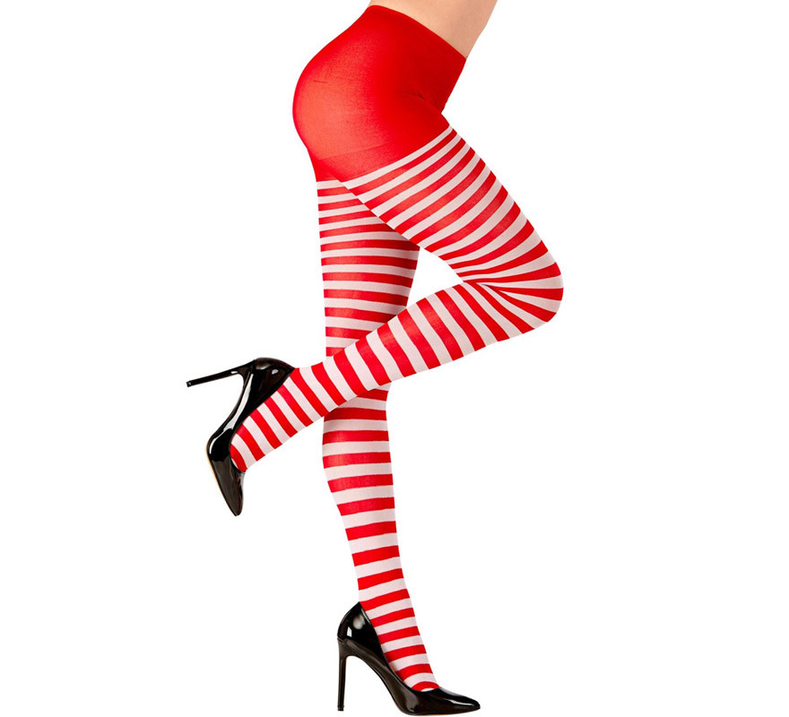Women's 70 Denier White and Red Striped Tights-B