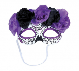 Máscara Catrina Flores lilás e pretas