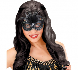 Elegant black mask with feathers