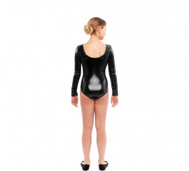 Body ou jersey de manga comprida em metal preto para menina
