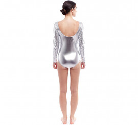 Body ou maillot prateado de manga comprida para mulher