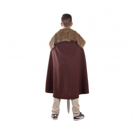 Manto Marrom do Guardião Medieval com Cabelo Infantil