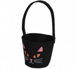 Cubo de Abóbora de Feltro Preto Gato 13x10 cm