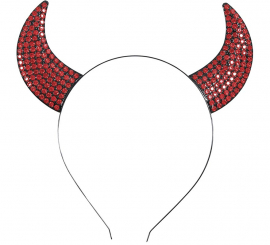 Tiara de chifre com strass vermelhos metálicos