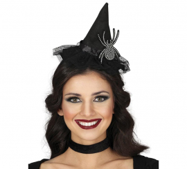Tiara de chapéu de bruxa com aranha