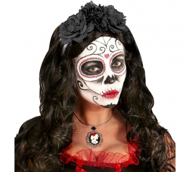 Gothic Headband with 3 Black Glitter Roses