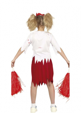 Fato de líder de torcida de zumbi vermelho e branco para meninas