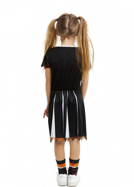 Fantasia de líder de torcida da equipe zumbi preta para meninas e adolescentes