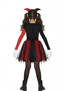 Elegante disfarce de arlequina vermelha e preta para menina