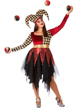 Fato de arlequim vermelho para mulher