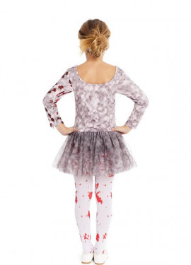 Fato de dançarina zumbi cinza com cocar para menina e adolescente