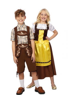 Fato bávaro clássico castanho e amarelo para menina