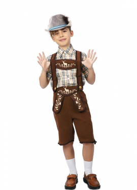 Fato bávaro clássico às riscas castanhas para menino