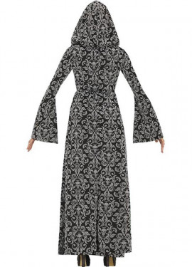 Fato de bruxa com capuz prateado para mulher