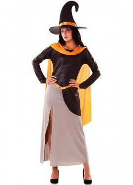 Fato de bruxa laranja para mulher