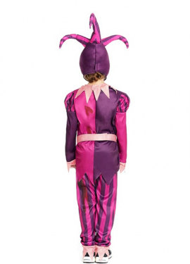 Fato de Jester assassino roxo com chapéu para criança