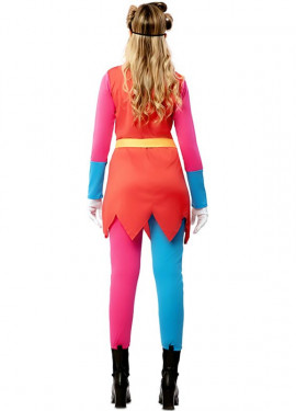 Fato de bobo multicolorido com máscara para mulher