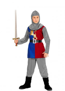Fato de cavaleiro medieval tricolor com capuz para criança