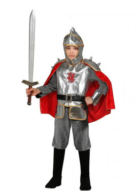 Fato de cavaleiro prateado com armadura para criança