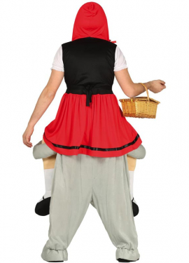 Fato de Chapeuzinho Vermelho nos ombros do Lobo para adulto