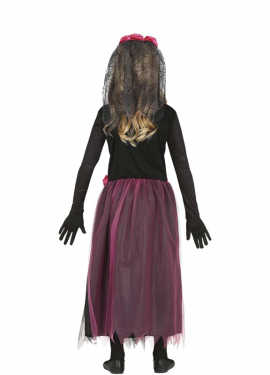 Fato Catrina com saia de tule rosa para menina