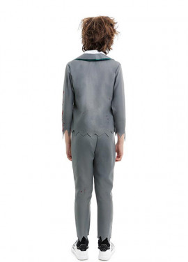 Fato de estudante zumbi cinza com jaqueta para menino