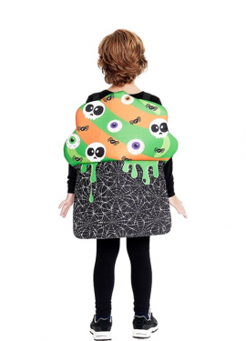 Fantasia de Halloween com cupcake verde e laranja para crianças