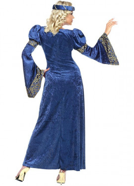 Fato de senhora renascentista azul e dourado para mulher
